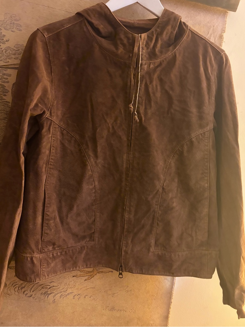* The Territory Ahead Brown Suede Leather Hooded Jacket SZ Large *